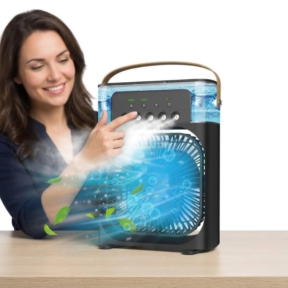 Drumstone (𝐒𝐩𝐞𝐜𝐢𝐚𝐥 𝟏𝟓 𝐘𝐞𝐚𝐫𝐬 𝐖𝐚𝐫𝐫𝐚𝐧𝐭𝐲 USB Mini Air Cooler Fan with Mist Spray | Portable Desk Cooling Fan 3 Speed, 7 Color LED Night Light, Timer, USB-picture-16