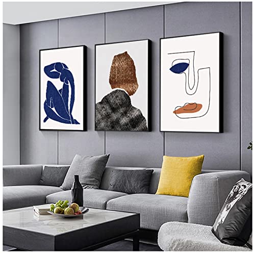 Toile murale bleue artistique haut de gamme impression style humain minimaliste vintage