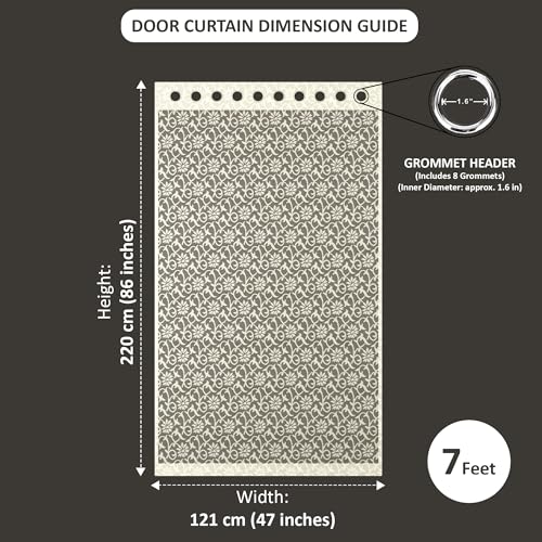 Image of Kuber Industries 4 Pcs Net Cotton 7 Feet Door Curtain Vine Designfor Home Decor | Semi Sheer Grommet Curtains for Living Room /Bedroom | RC317 - Delhi Cream