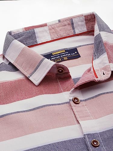 Image of The Indian Garage Co Men Slim Fit Striped Full Sleeves Cutaway Collar Casual Shirt