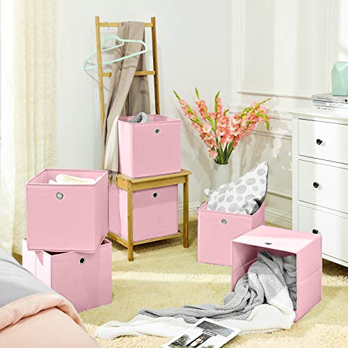 SONGMICS Aufbewahrungsboxen, 6er Set, Faltbare Stoffboxen, Faltboxen Aus Vliesstoff, Würfel, Aufbewahrungskörbe, Für Spielzeug Und Kleidung, Rosa RFB02PK-3