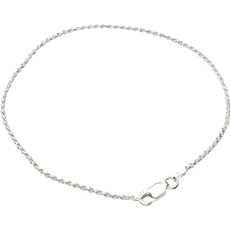 Sterling Silver 1.5mm Diamond-Cut Rope Anklet for Women, 11 Inches