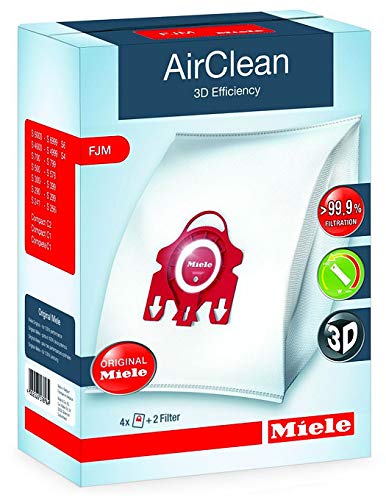 Miele FJM AirClean 3D Efficiency Vacuum Cleaner Bags - 2 Boxes - Includes 8 Genuine Airclean GN Bags + 2 Genuine Super Air Clean Filter + 2 Genuine Pre-Motor Protection Filters