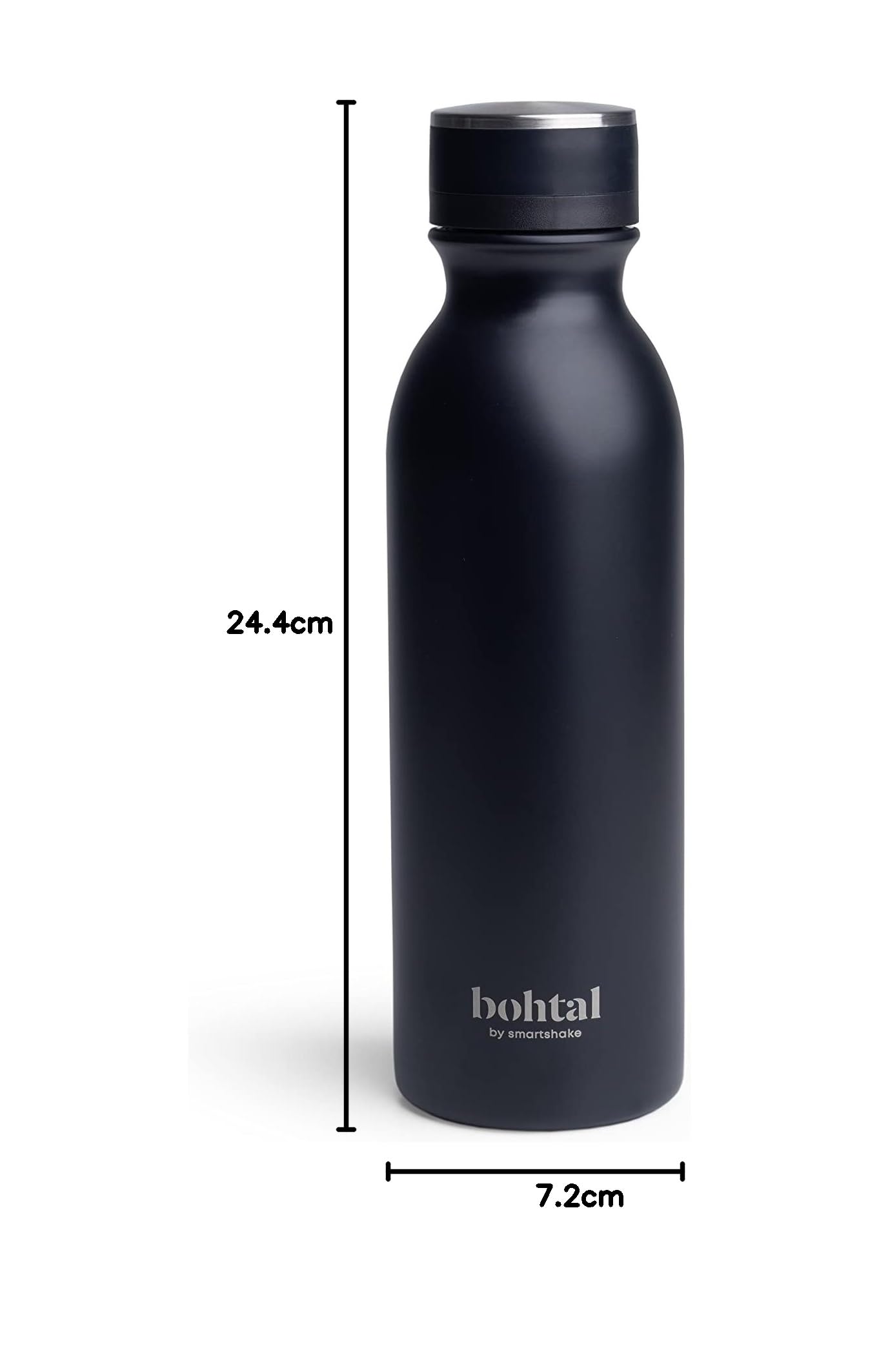 Smartshake Bohtal Doppelt isolierte schwarze Wasserflasche - 600ml Edelstahl Metall Wasserflasche für heiße und kalte Getränke BPA-freie schwarze Wasserflasche Thermo Vakuum Metall Trinkflasche