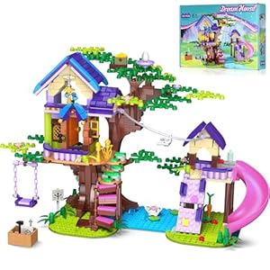Kit de Construcción de la Casa del Arbol de Friends, Amigos Amistad Up Casa Juguete con Luces LED Flor Planta Columpio Sling Oboganes Animales de Sus Sueños, Regalo para Niños 6-12+ Años