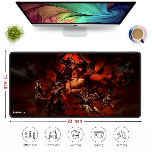 Image of Demon King Gaming Mouse Pad, Large Desk Mat 58.5 x 28 cm, Extended Washable Mousepad, Desk Pad, 2mm Thick Non-Slip Rubber Base, Stitched Edges, Smooth Surface (Multicolour)