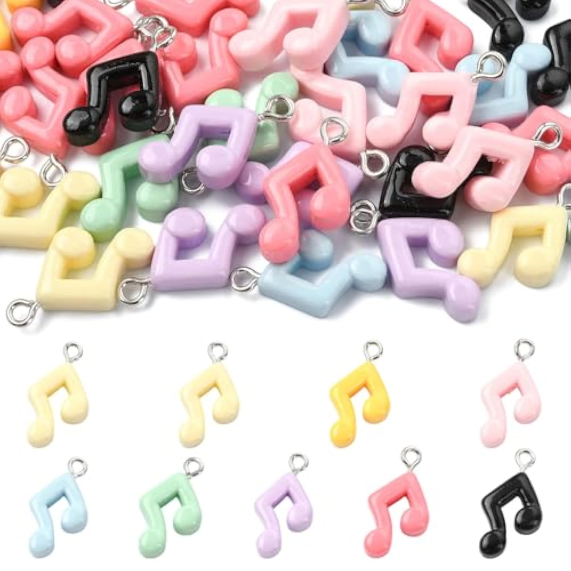 40Pcs Mixed Colors Opaque Resin Musical Notes Charms for DIY