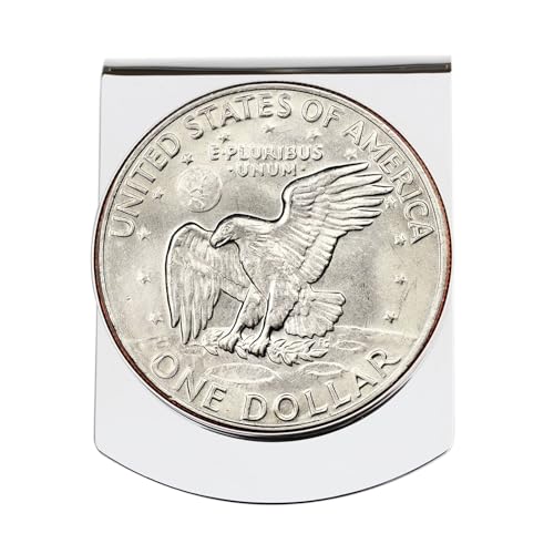 US 1971 1972 1973 1974 1977 1978 Eisenhower Dollar BU Uncirculated REVERSE Coin Stainless Steel Wide Design Large Money Clip NEW - American Eagle Landing on the Moon