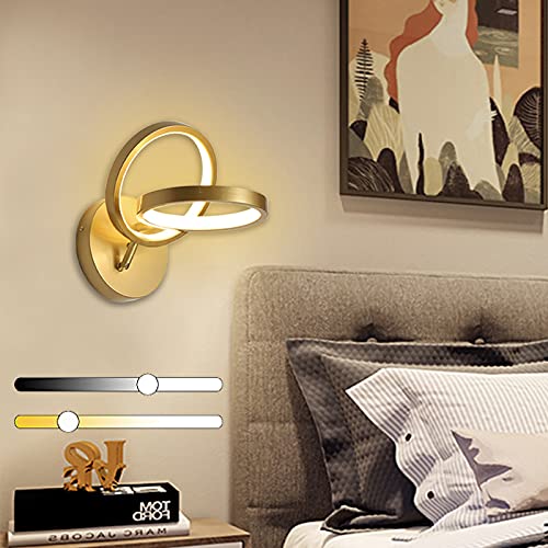 LED Gold Runde Wandleuchte 180° Drehbar Wandspot Lampe Scheinwerfer Aluminium 20W Wandbeleuchtung Leselampe Moderne 2700K-6500K Innen Dimmbar Wandlampe Leselicht für Schlafzimmer Wohnzimmer Hotel Cover