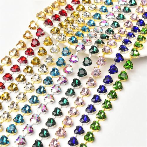 Chaîne cristal verre cœur 10mm strass sertis griffes DIY - 3