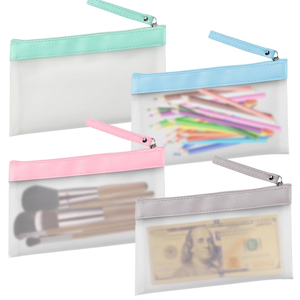 YBCCBY 4 Pcs Money Bags with Zipper, Money Pouches for Cash Clear Cash Envelopes, Multi-Purpose Check Wallet