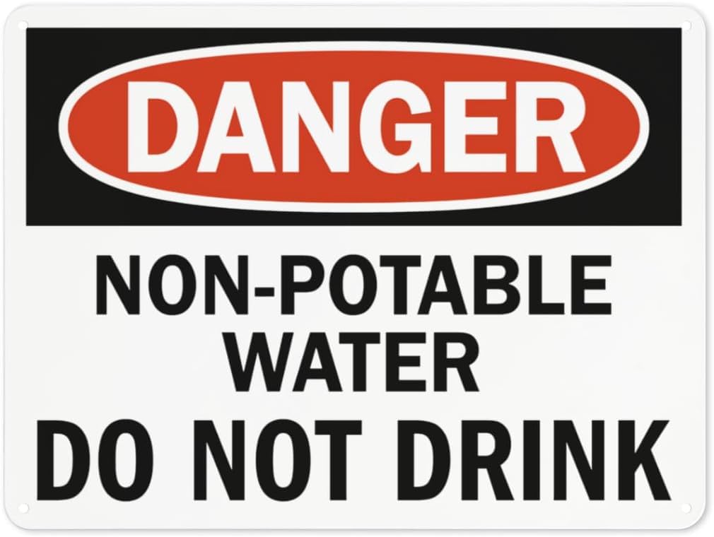Warning Notice Danger Non-Potable Water Do Not Drink Rust Free Aluminum Tin Sign - Traffic Safety Decor with Pre-Drilled Holes for Workplace, Factory - 12x8 Inch​