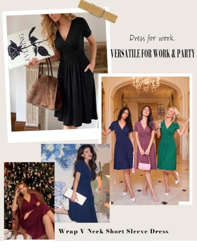 Actcat V-Ausschnitt Kleid Kurzarm Casual Kleider Sommerkleid mit Taschen – Ansicht 6