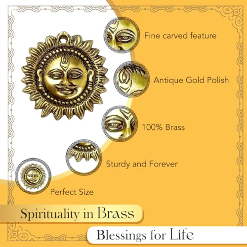 Image of Ekhasa 100% Pure Brass Sun for Vastu & Positivity (4 Inch) | Brass Metal Sun Idol Face Wall Hanging & Wall Decor | Surya Bhagavan Idol | Pital Surya Dev Wall Hanging Vastu for Main Door Entrance