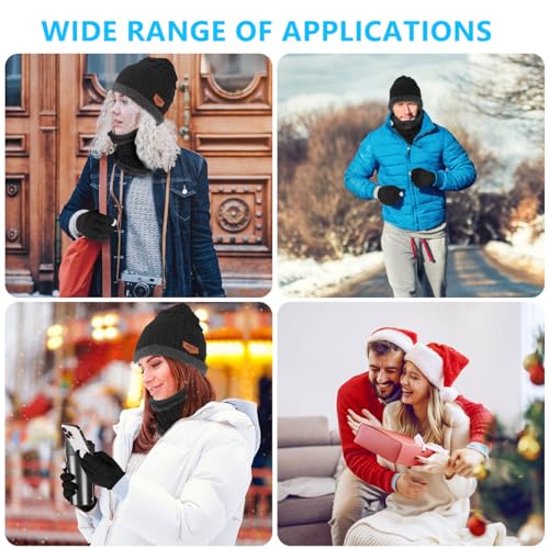 Flintronic Wintermütze, Schal und Touchscreen Handschuhe Set - Fleece-Innenfutter Warm Beanie Mütze für Herren & Damen - Elastische Mütze mit Rundem Schal