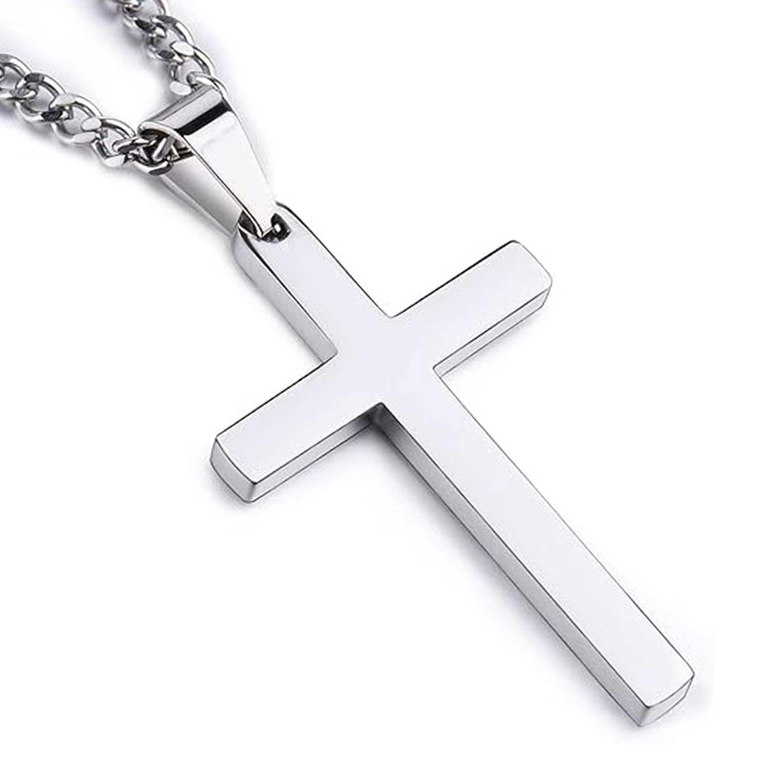Cross Necklace for Men Women, Stainless Steel Cross Pendant Necklace with Chain | Silver Cross Chain Necklaces Easter Gifts for Birthday Christmas Thanksgiving Day