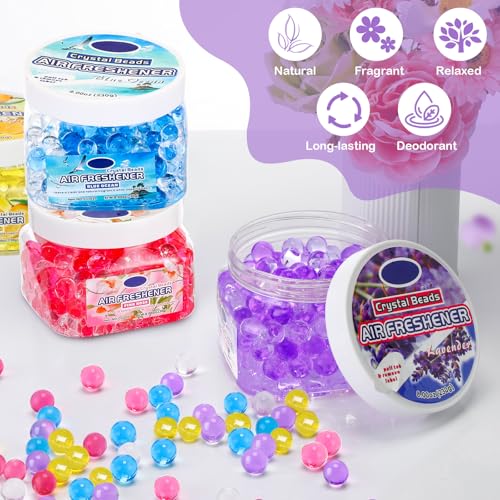 Image of 12 Pcs Air Freshener Bulk Odor Gel Eliminator Beads 8 Oz, 4 Scent | Long Lasting Air Freshener Beads in Jar Eliminates Odors in Home Bathroom, Car, Boat, Rvs, Pet, Ocean Lavender Rose Lemon