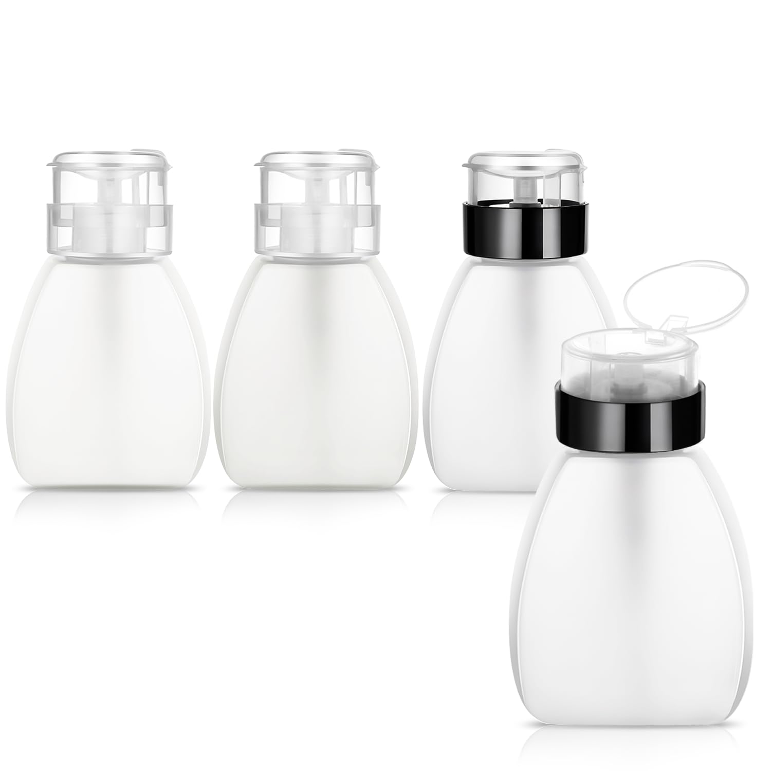 4pcs 250ml/8.5oz Clear Plastic Nail Polish Remover Pump,Empty Lockable Push Down Dispenser with Flip Cap for Acetone,Makeup Remover Liquid,Alcohol