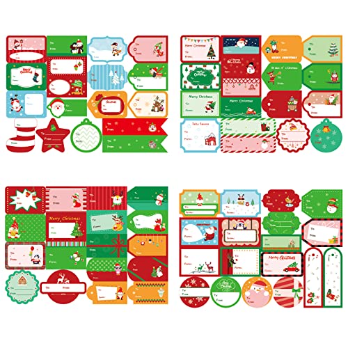 BIGFOX Weihnachtsaufkleber Geschenkaufkleber Selbstklebende 72 Stück From-To Weihnachten Aufkleber für Weihnachten Geburtstagsgeschenk Umschlag Dekoration Cover