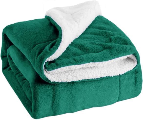 ZZZMRH Sherpa Fleece Blanket Throws for Sofas Large Blankets – Soft Thick Blanket Reversible Microfiber Bed Throws – Fluffy Bedding Throw Blanket (Forest Green, Queen(200x220cm))