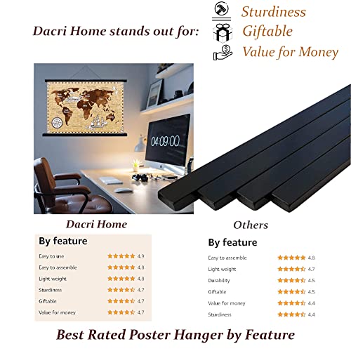 Dacri Home 24 Inch Wide Magnetic Poster Hanger Frame - 24X18 24X32 24X36 Wooden Poster Hanger, Solid Teak Wood, Strong Magnets For Hanging Posters Maps Pictures Canvas Print Scroll Wall Art (24”, Black) #TOP5