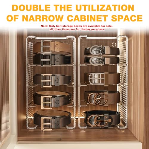 Image of HASTHIP Belts Organizer Case, Pack of 2 Clear PET Ribbed Organizer Box, Compartmentalized Storage Case with Flexible Divider Inserts, Wardrobe Belt Holder, 13.5x26x11cm