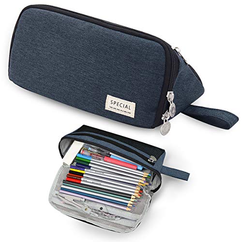 Preisvergleich Produktbild JQGo Federmäppchen Mädchen, Mäppchen Teenager, Große Kapazität Schlamppermäppchen, Langlebig Federtaschen Mit Reißverschluss Etui, Studenten Stiftemappe Kinder Pencil Case,Dunkelblau