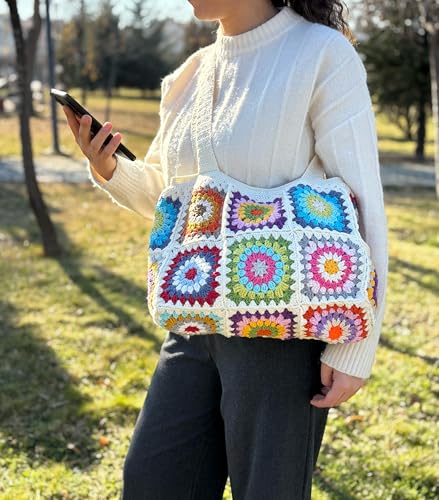 Granny Square Crochet Handbag, Shoulder Handbag, Tote Handbag, Afghan Bag, Retro floral Bag, Boho style2