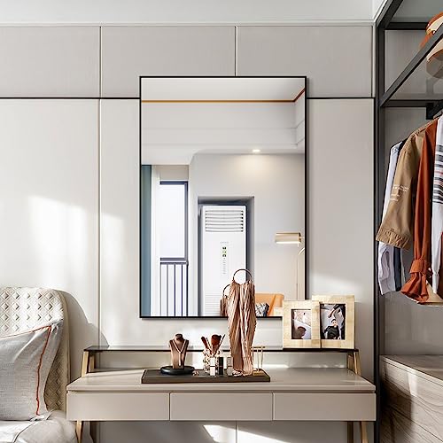 Koonmi Black Rectangle Wall Mirror, 24x32 Inch Bathroom Mirror, Aluminum Frame Vanity Mirror for Entryway, Living Room, Bedroom Bathroom, Hangs Horizontally or Vertically