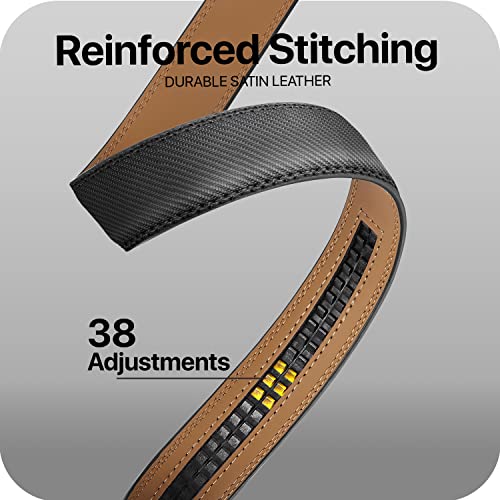 Image of Marino Avenue Ratchet Belt for Men. Adjustable Leather Dress Belt with 38 Easy to Click Into Place Ratchet Closures.