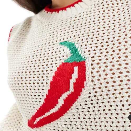 Image of Women Graphic Sweater Vest Y2k Sleeveless Lobster Pullover Top Crew Neck Lightweight Fall Knit Tank Top