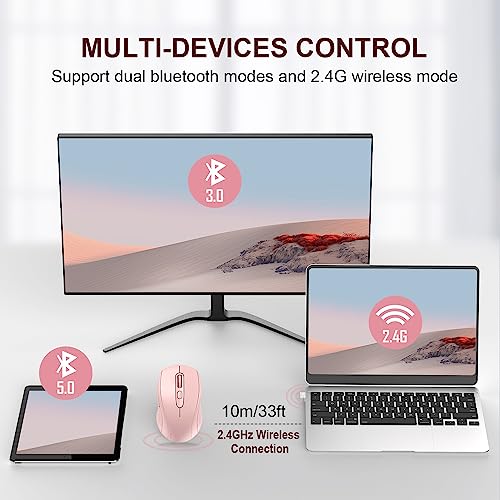 Image of TECKNET Bluetooth Mouse (BT 5.0 /3.0+2.4Ghz), 6-Level 4000 DPI Wireless Mice for Laptop, 2-in-1 Ergonomic Computer Portable PC Mouse, Silent Mouse with USB Receiver for Windows /Mac /PC /Notebook-Pink
