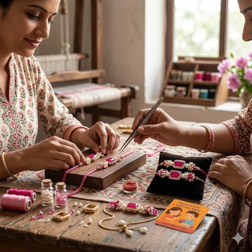 Image of SAUDEEP INDIA Decorative Fridge Magnet for Refrigerator Decor | Free Lumba Rakhi Set for Bhaiya Bhabhi | Raksha Bandhan Gift Combo | Cotton Thread Rakhi Festive Gift Home Decor(Megenta)