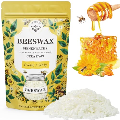 Beeswax pellets 200G, VEGISHINE Pure and Natural White Beeswax for Candle Making, DIY Skin Care, Lip