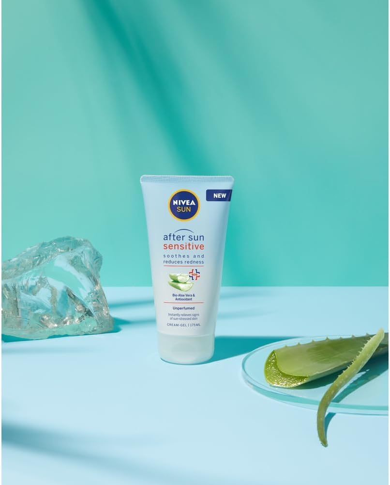 NIVEA SUN After Sun Sensitive Gel-Crema (1 x 175 ml), crema calmante con aloe vera, crema hidratante para piel sensible y con alergia al sol