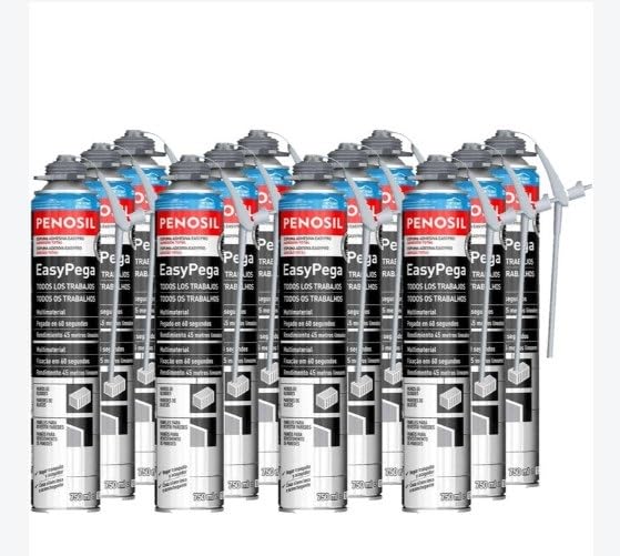 Kit Espuma EasyPega con Cánula 12 Botes de 750ml Gris + Limpiador Penosil + Pistola Penosil (12 Botes EasyPega + Limpiador+pistola)