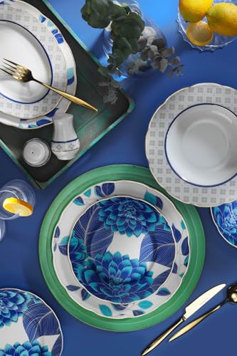 Elegante vajilla de 53 piezas, 100% porcelana, incluye platos, cuencos, platos y esparcidores, perfecto para ocasiones especiales