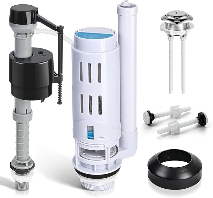 Toilet Cistern Flush Replacement Kit, Dual Flush Valve with Push Button Assembly, Adjustable Height