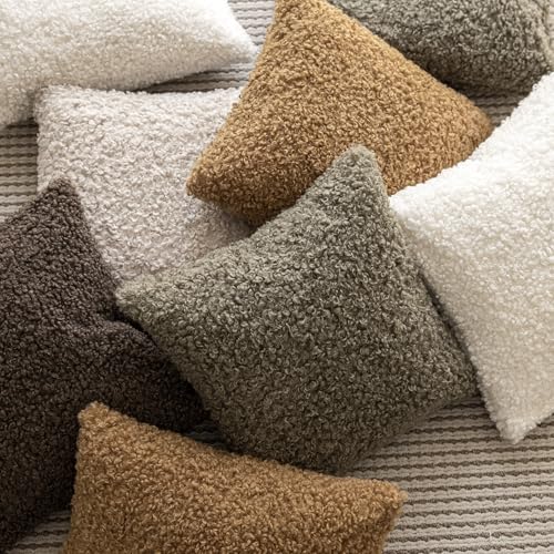 Image of Foindtower Set of 2 Curly Teddy Wool Pillow Covers Decorative Boucle Textured Lumbar Throw Pillow Faux Fur Pillowcases Sheepskin Cushion Case for Sofa Bedroom Car 12 inchx20 inch Bronze