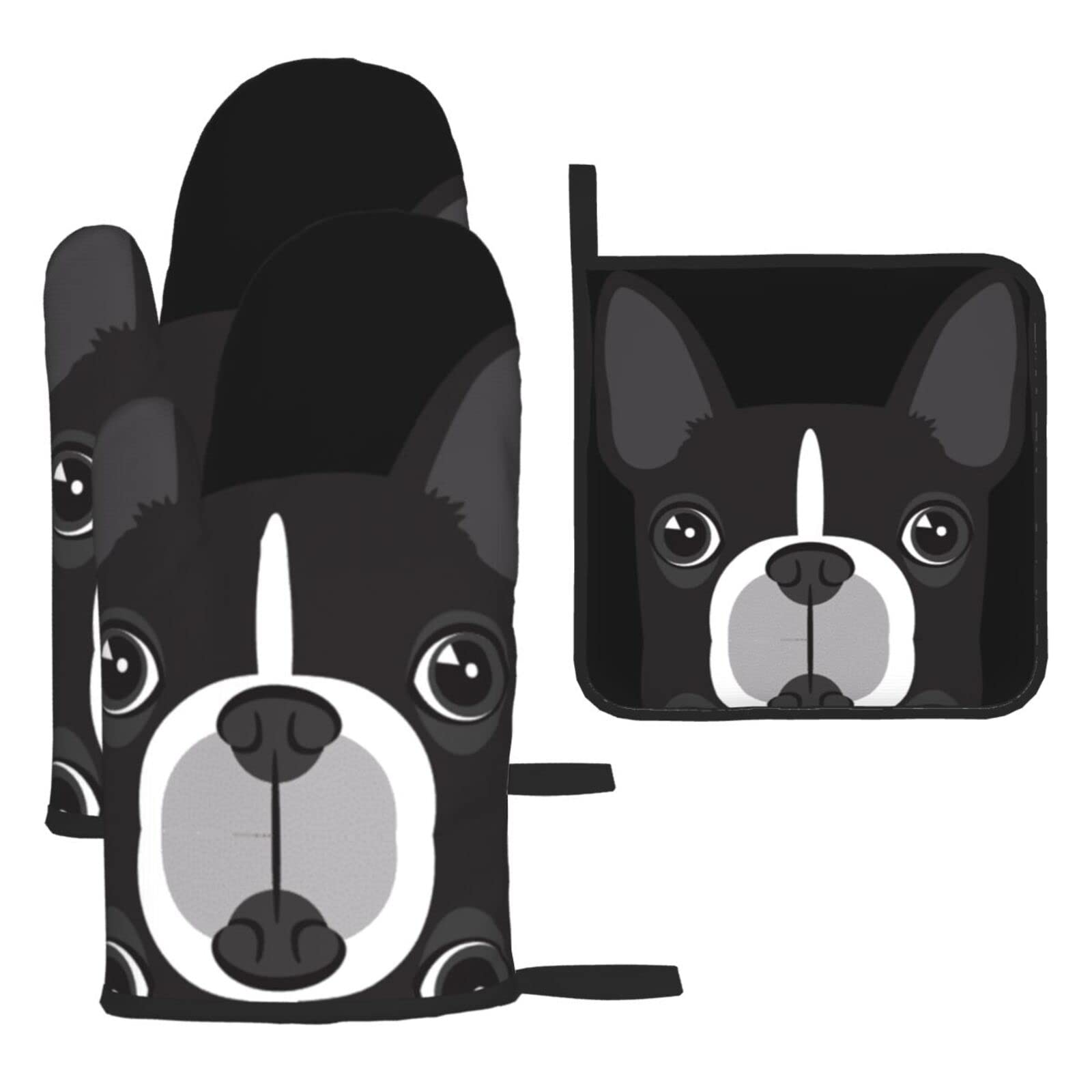 Dog Oven Mitts and Pot Holder Kitchen Set for Grilling, Cooking, Baking, Heat Resistant