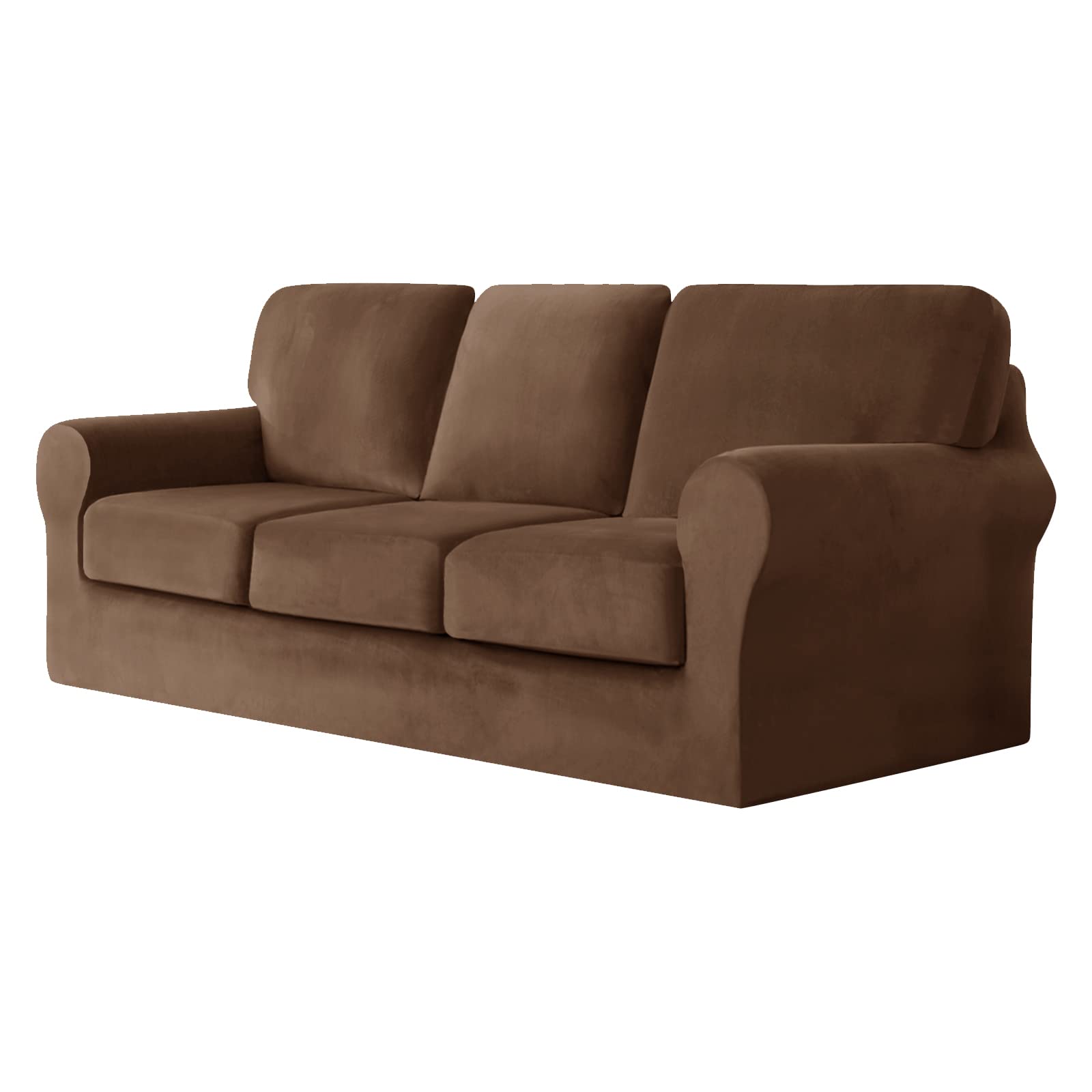 SYLC Sofa Cover with Separate Seat Cushions and Backrests Stretch Velvet Sofa Slipcover Couch Covers Furniture Protector Split Combined (Dark brown,Large 3-Seat Set 7 PCS)
