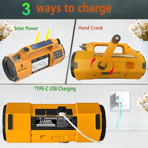 Image of Emergency FM /AM /SW Weather Radio, Big Flashlight /Speaker,Type-C,Sleep Timer Alarm Clock, Solar Hand Crank Charge, 5000mAh Replaceable Battery,Cell Phone Charger Hurricane Survival kit