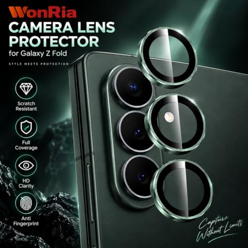 Image of WonRia Pack 3 - Green Camera Lens Protector Ring Compatible with Samsung Galaxy Z Fold 8 Ultra 5G | Camera Glass Aluminum Alloy Rings | Ultra-HD Metal Frame