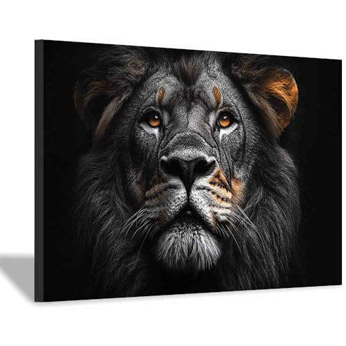 Poster lion art mural minimaliste TERUEA gris foncé 30x45cm avec cadre