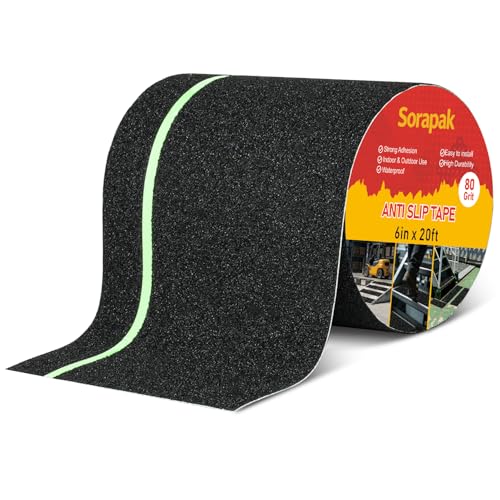 Image of Anti Slip Tape with Glow in Dark Strips 6 in x 20 FT,Non-Skid Tape Night Visibility Non-Slip Roll, Anti-Slip Strips for Stairs, Ramps, Floors, Decks & Slippery Surfaces