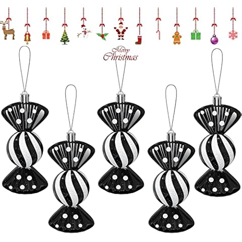 6Pcs Christmas Tree Baubles Candy Ornaments,Pack of 5-110mm Large Sweet Shaped Baubles Christmas Hanging Decorations, Shiny & Glitter Decorated, Christmas Tree Decorations(Black) Cover