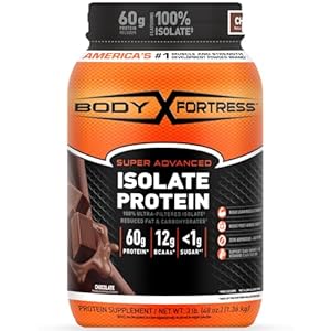 Body Fortress Super Advanced Whey Protein Isolate Powder, Great for Meal Replacement Shakes, Low Carb, Gluten Free, Chocolate, 3 lbs