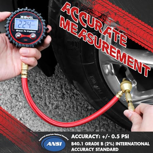 Image of X-BULL 4x4 Digital Tire Pressure Gauge-250 PSI with Braided Hose, Rapid Air Down Tire Deflator-Best Offroad Accessories for Jeep, Truck or ATV