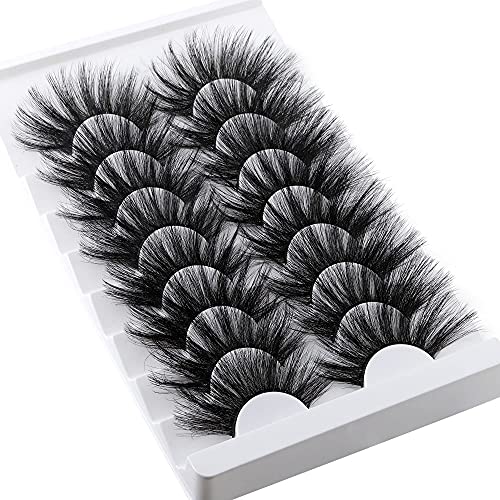 25mm False Eyelashes Fluffy Dramatic Mink Lashes Thick Soft Volume Faux Mink Eyelashes 8 Pairs Lashes Pack