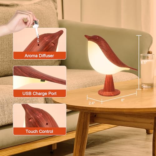 Image of Deogos 2 Cute Bird Lamps Combo,Small Bedside Lamps with 3 Color Temperature and Adjustable Brightness,Rechargeable Cordless Lamp for Bedroom Nightstand Bedside Table (Wood Tone + Red)